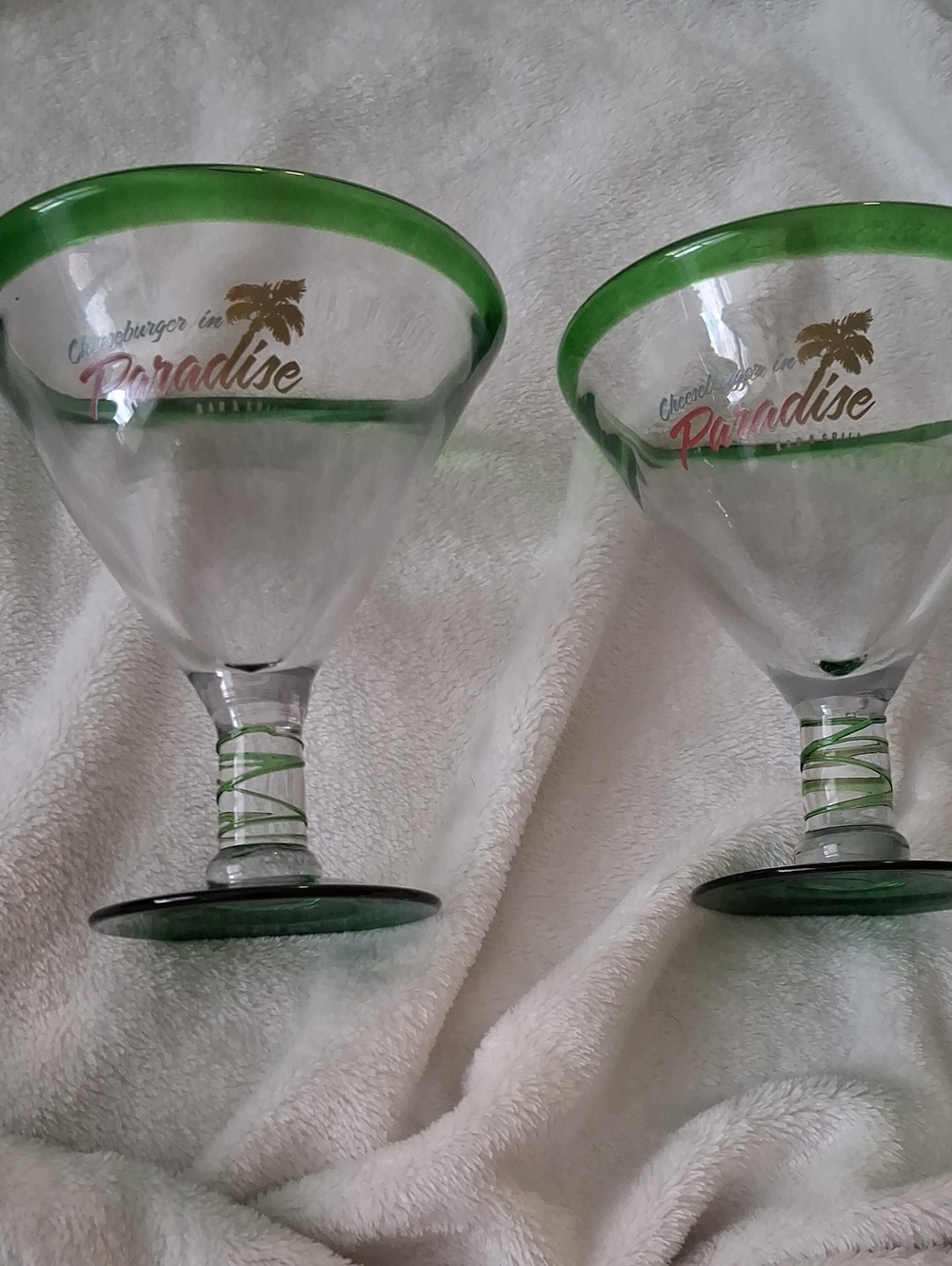 Cheeseburger In Paradise Collection Green-Rim Margarita Glasses - Set of 2